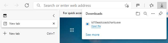 The downloads panel now offering Open file